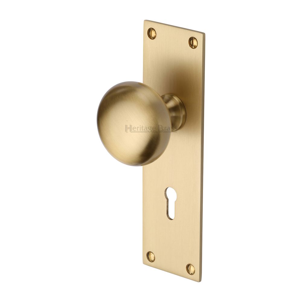 This is an image of a Heritage Brass - Mortice Knob on Lock Plate Balmoral Design Satin Brass Finish, bal8500-sb that is available to order from T.H Wiggans Ironmongery in Kendal.