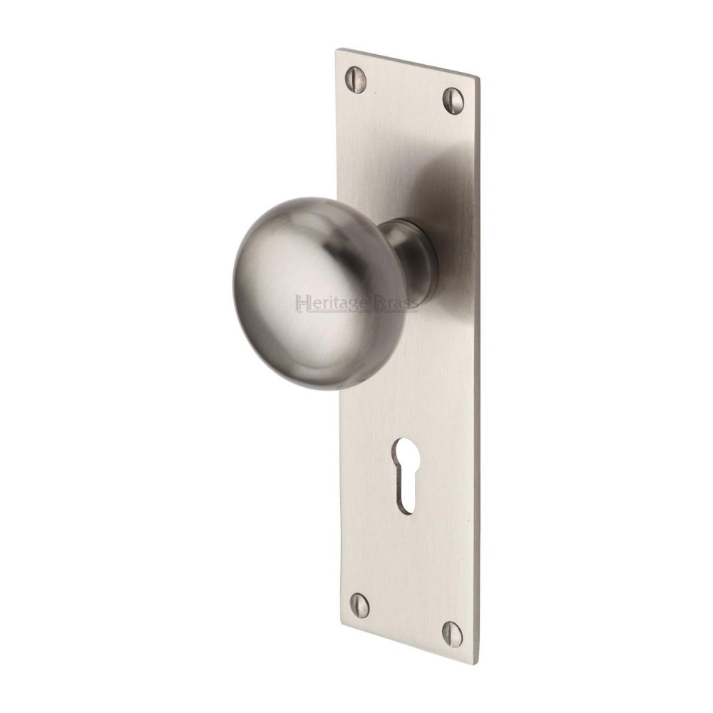 This is an image of a Heritage Brass - Mortice Knob on Lock Plate Balmoral Design Satin Nickel Finish, bal8500-sn that is available to order from T.H Wiggans Ironmongery in Kendal.