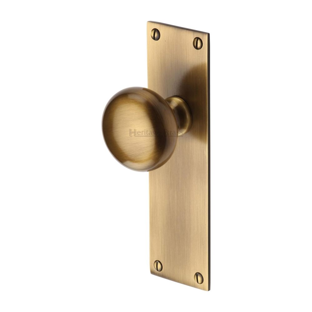 This is an image of a Heritage Brass - Mortice Knob on Latch Plate Balmoral Design Antique Brass Finish, bal8510-at that is available to order from T.H Wiggans Ironmongery in Kendal.