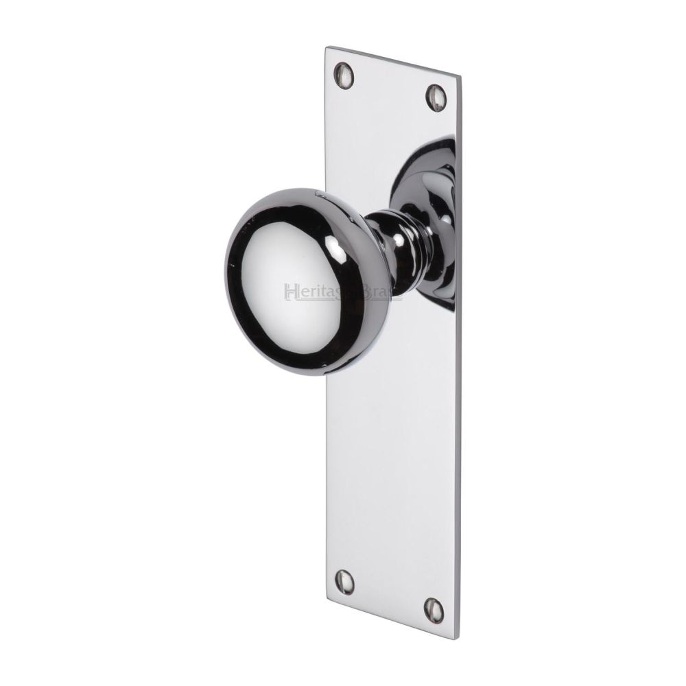 This is an image of a Heritage Brass - Mortice Knob on Latch Plate Balmoral Design Polished Chrome Finish, bal8510-pc that is available to order from T.H Wiggans Ironmongery in Kendal.