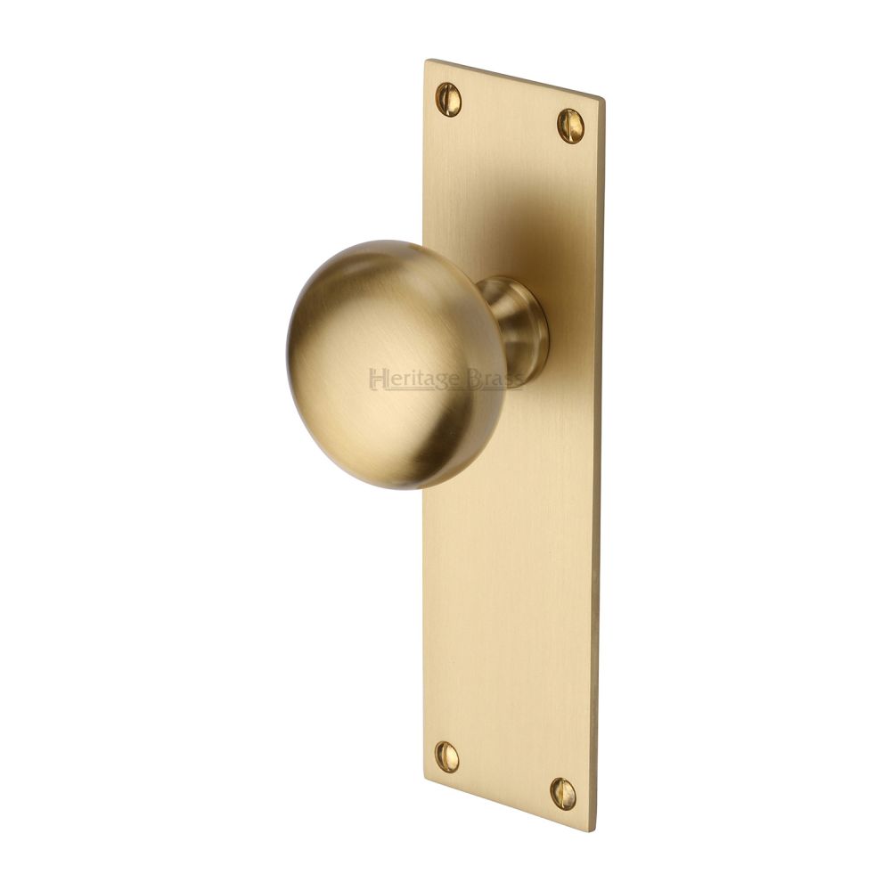 This is an image of a Heritage Brass - Mortice Knob on Latch Plate Balmoral Design Satin Brass Finish, bal8510-sb that is available to order from T.H Wiggans Ironmongery in Kendal.