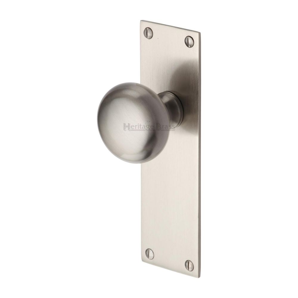 This is an image of a Heritage Brass - Mortice Knob on Latch Plate Balmoral Design Satin Nickel Finish, bal8510-sn that is available to order from T.H Wiggans Ironmongery in Kendal.