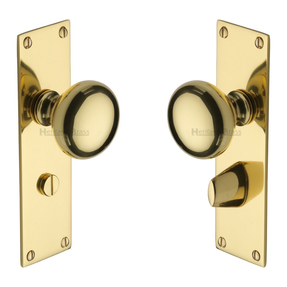 This is an image of a Heritage Brass - Mortice Knob on Bathroom Plate Balmoral Design Polished Brass Finis, bal8530-pb that is available to order from T.H Wiggans Ironmongery in Kendal.