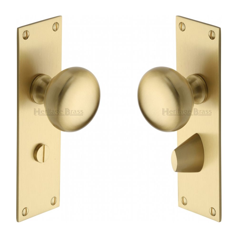 This is an image of a Heritage Brass - Mortice Knob on Bathroom Plate Balmoral Design Satin Brass Finis, bal8530-sb that is available to order from T.H Wiggans Ironmongery in Kendal.