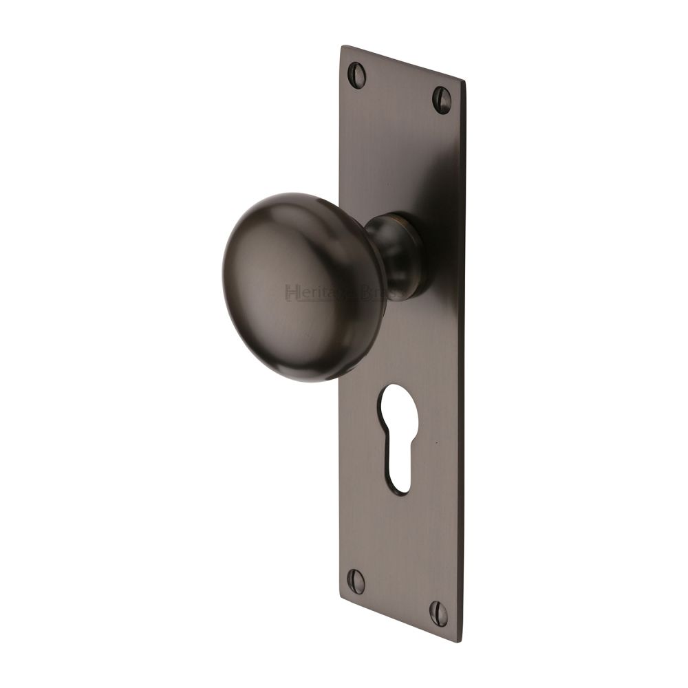 This is an image of a Heritage Brass - Mortice Knob on Euro Profile Plate Balmoral Design Matt Bronze, bal8548-mb that is available to order from T.H Wiggans Ironmongery in Kendal.