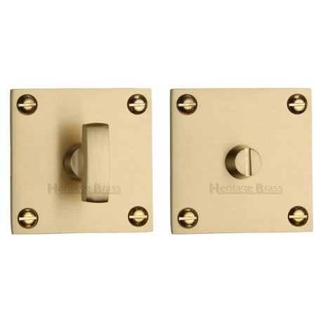 This is an image of a Heritage Brass - Square Low profile Thumbturn & Emergency Release Satin Brass Fin, bau1555-sb that is available to order from T.H Wiggans Ironmongery in Kendal.
