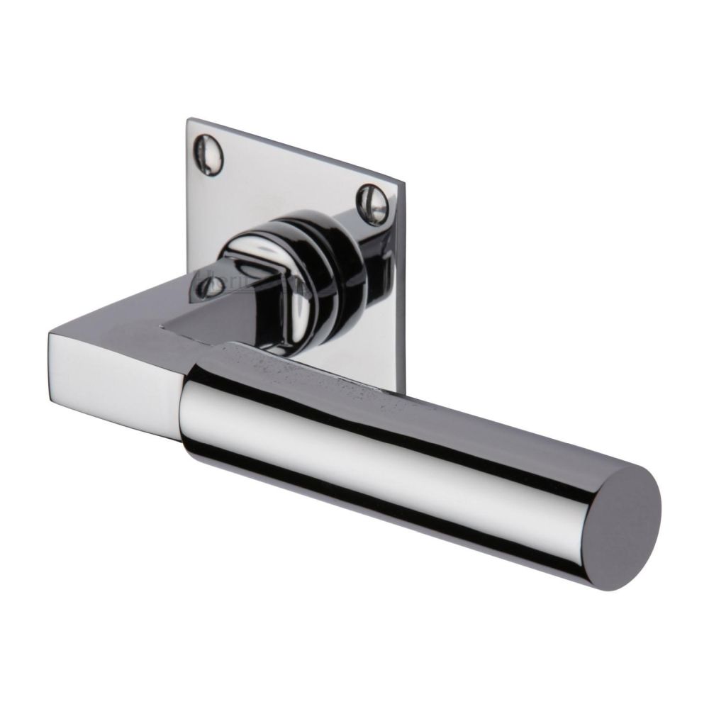 This is an image of a Heritage Brass - Door Handle Lever Latch on Square Rose Bauhaus Design Polished Chro, bau1926-pc that is available to order from T.H Wiggans Ironmongery in Kendal.