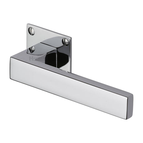 This is an image of a Heritage Brass - Door Handle Lever Latch on Square Rose Delta BH Design Polished Chrome finish, bau1928-pc that is available to order from T.H Wiggans Ironmongery in Kendal.