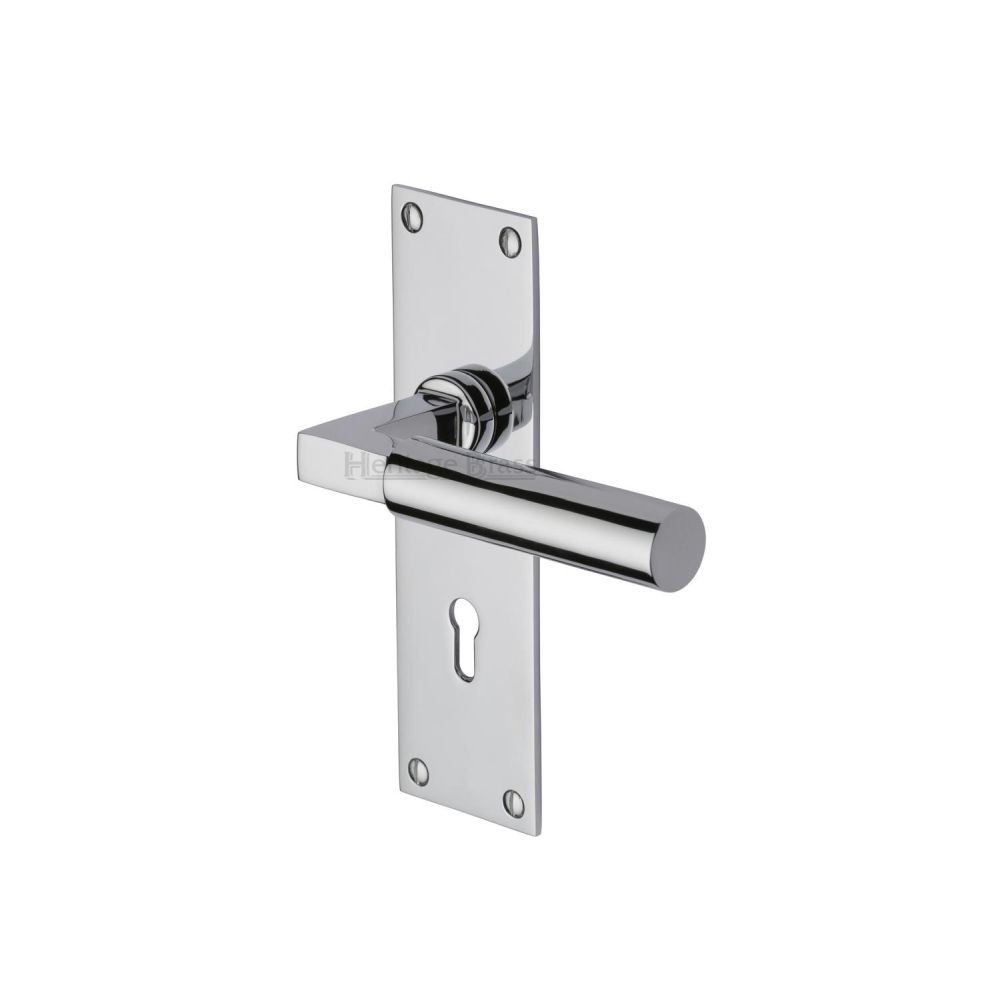 This is an image of a Heritage Brass - Door Handle Lever Lock Bauhaus Design Polished Chrome Finish, bau7300-pc that is available to order from T.H Wiggans Ironmongery in Kendal.