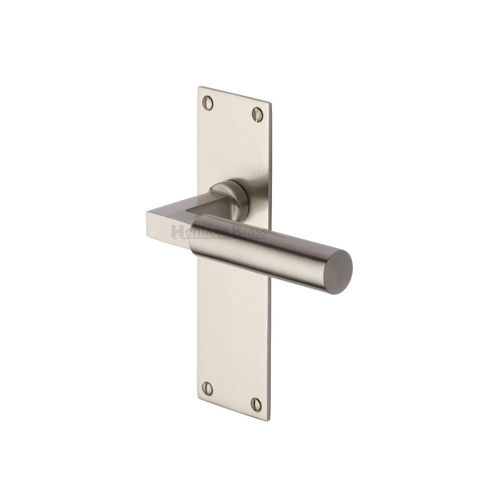 This is an image of a Heritage Brass - Door Handle Lever Latch Bauhaus Design Satin Nickel Finish, bau7310-sn that is available to order from T.H Wiggans Ironmongery in Kendal.