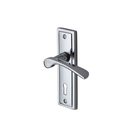 This is an image of a Sorrento - Door Handle Lever Lock Boston Design Polished Chrome Fin, bos1000-pc that is available to order from T.H Wiggans Ironmongery in Kendal.