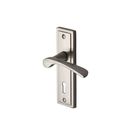 This is an image of a Sorrento - Door Handle Lever Lock Boston Design Satin Nickel Fin, bos1000-sn that is available to order from T.H Wiggans Ironmongery in Kendal.