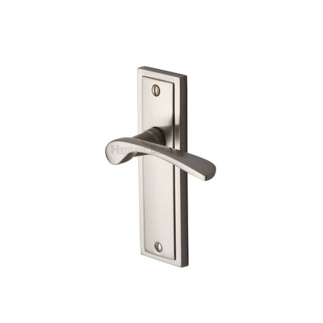 This is an image of a Sorrento - Door Handle Lever Latch Boston Design Satin Nickel Fi, bos1010-sn that is available to order from T.H Wiggans Ironmongery in Kendal.