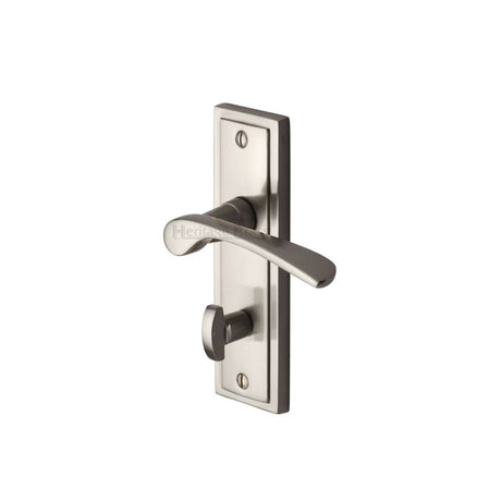 This is an image of a Sorrento - Door Handle for Bathroom Boston Design Satin Nickel F, bos1030-sn that is available to order from T.H Wiggans Ironmongery in Kendal.