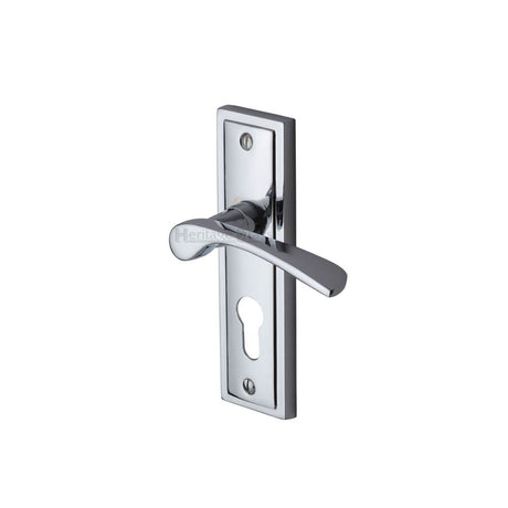 This is an image of a Sorrento - Door Handle for Euro Profile Plate Boston Design Pol, bos1048-pc that is available to order from T.H Wiggans Ironmongery in Kendal.