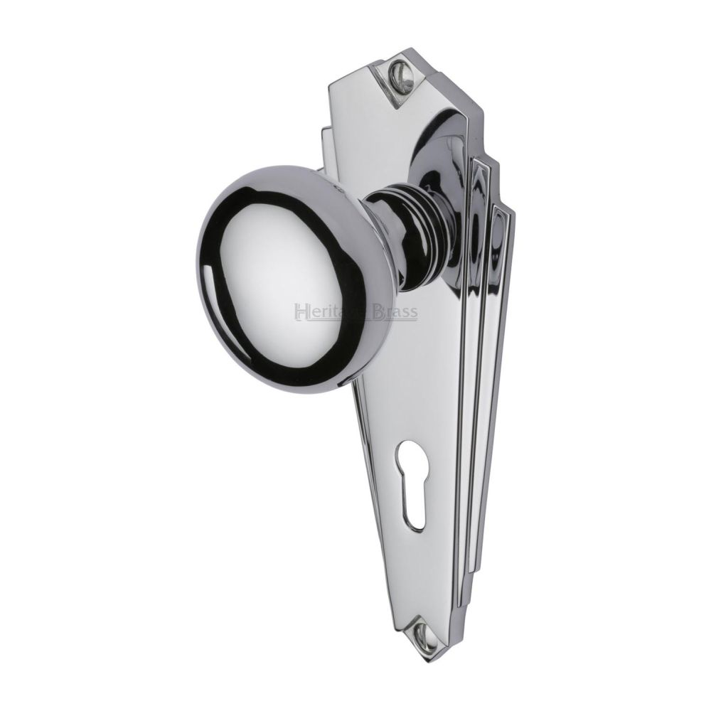 This is an image of a Heritage Brass - Mortice Knob on Lock Plate Broadway Design Polished Chrome Finish, br1800-pc that is available to order from T.H Wiggans Ironmongery in Kendal.