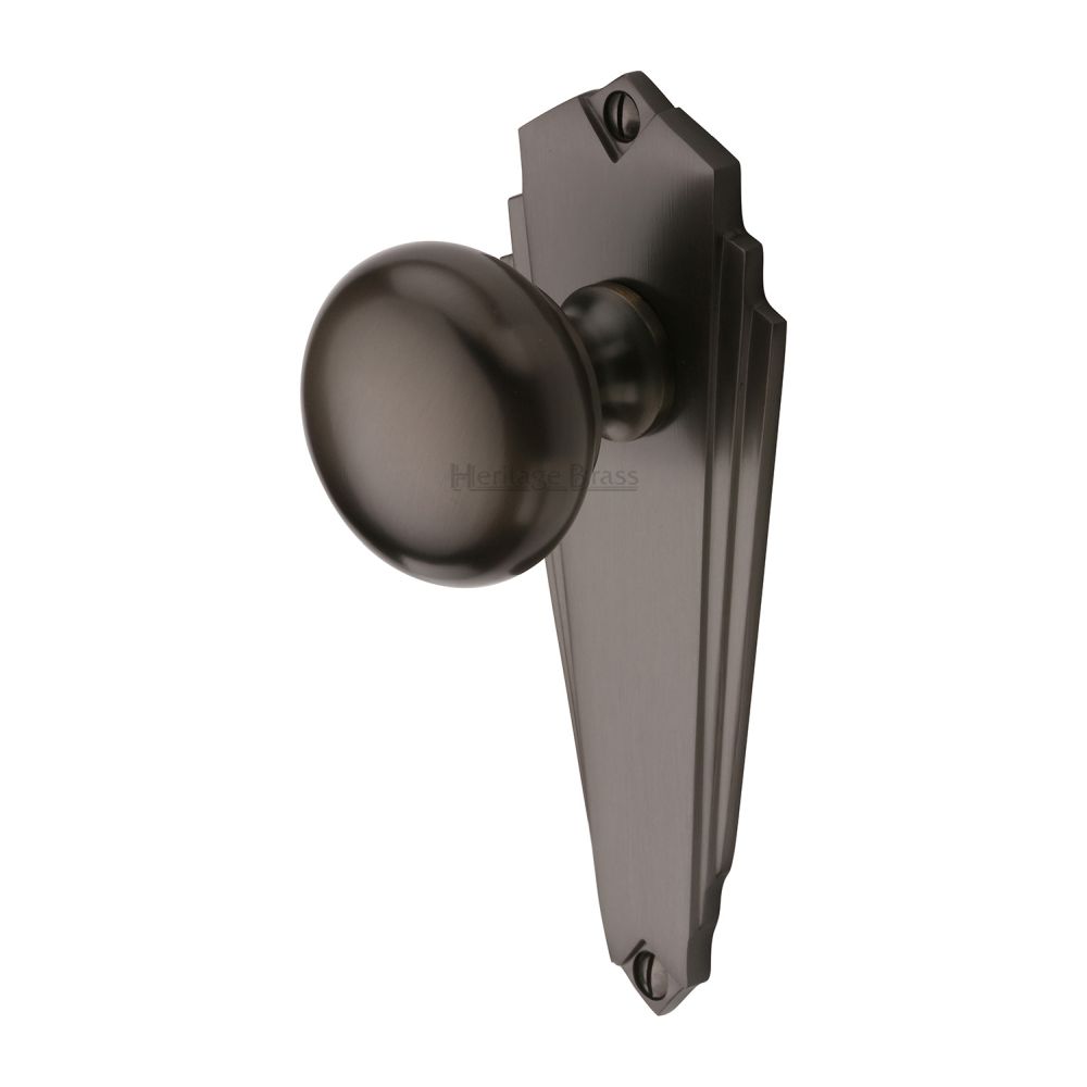 This is an image of a Heritage Brass - Mortice Knob on Latch Plate Broadway Design Matt Bronze Finish, br1810-mb that is available to order from T.H Wiggans Ironmongery in Kendal.