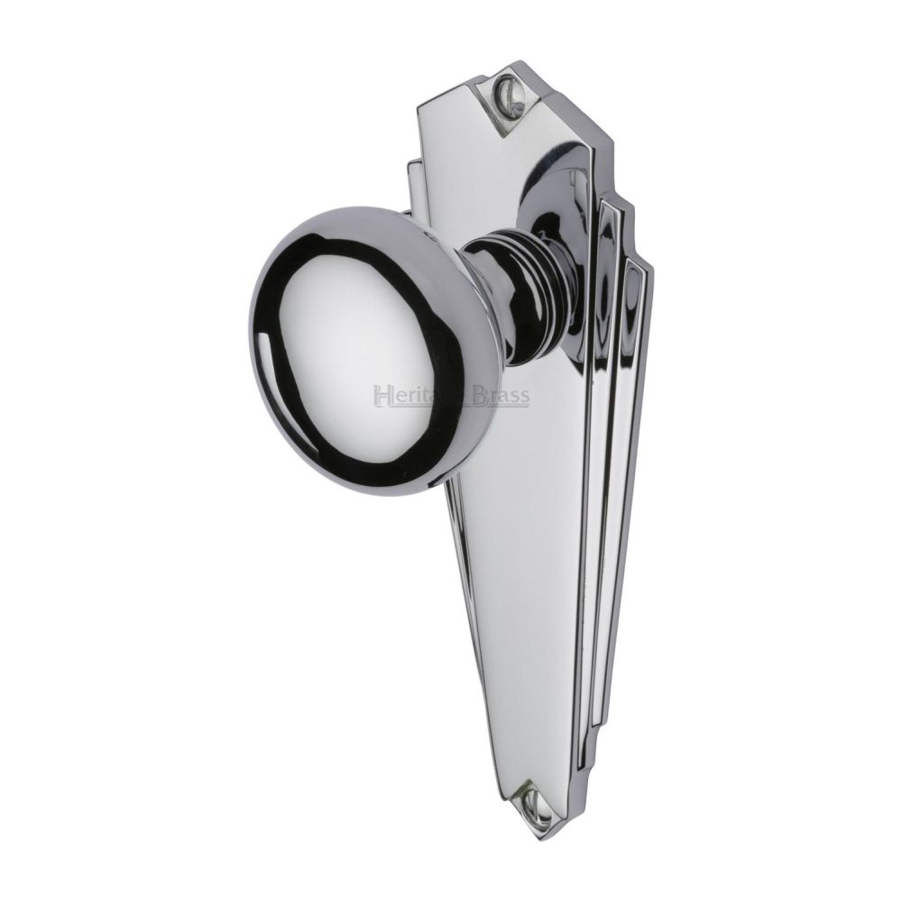 This is an image of a Heritage Brass - Mortice Knob on Latch Plate Broadway Design Polished Chrome Finish, br1810-pc that is available to order from T.H Wiggans Ironmongery in Kendal.