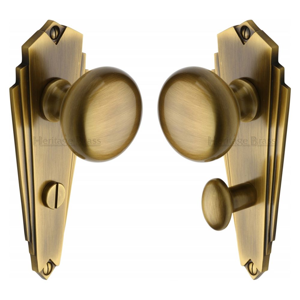 This is an image of a Heritage Brass - Mortice Knob on Bathroom Plate Broadway Design Antique Brass Finis, br1830-at that is available to order from T.H Wiggans Ironmongery in Kendal.