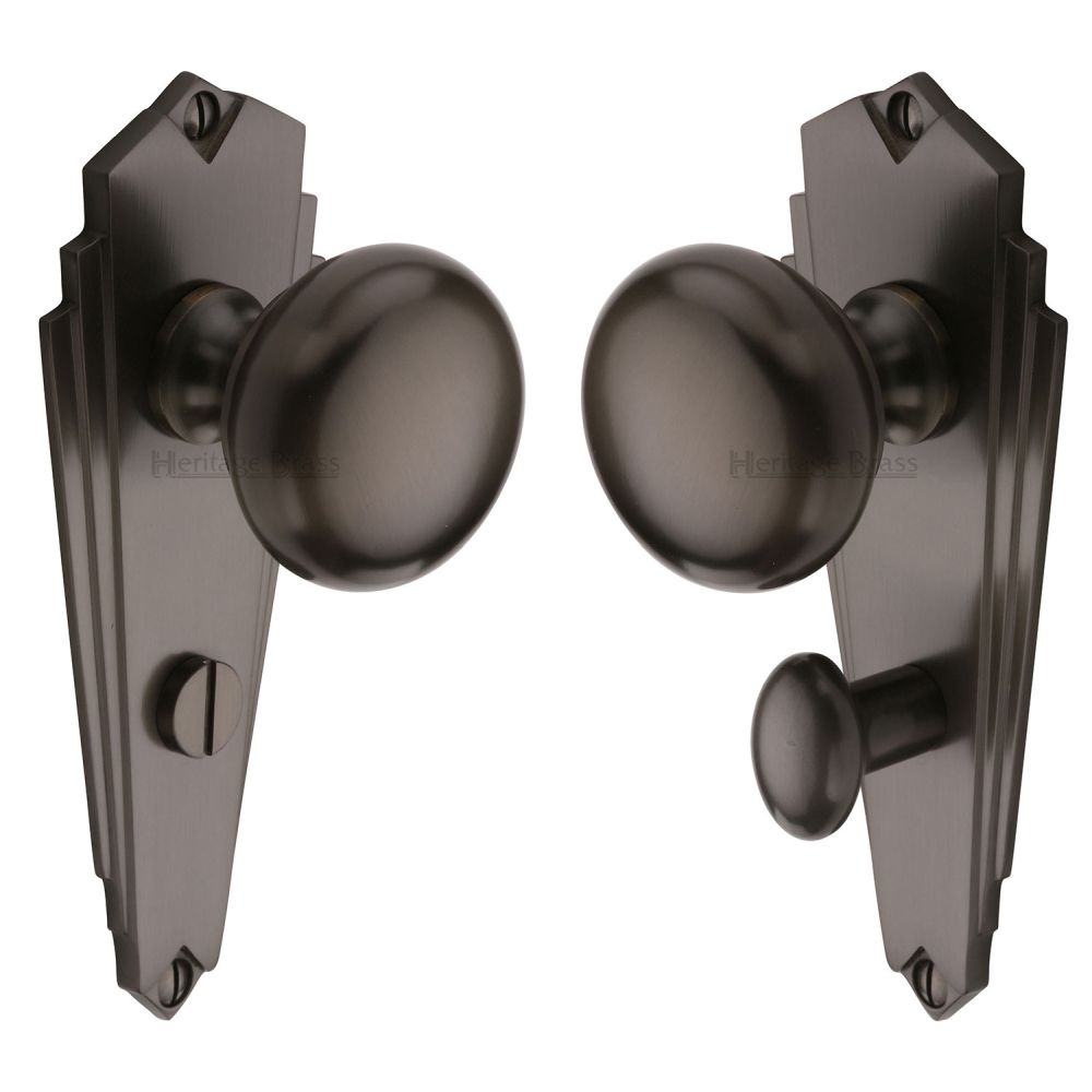 This is an image of a Heritage Brass - Mortice Knob on Bathroom Plate Broadway Design Matt Bronze Fini, br1830-mb that is available to order from T.H Wiggans Ironmongery in Kendal.