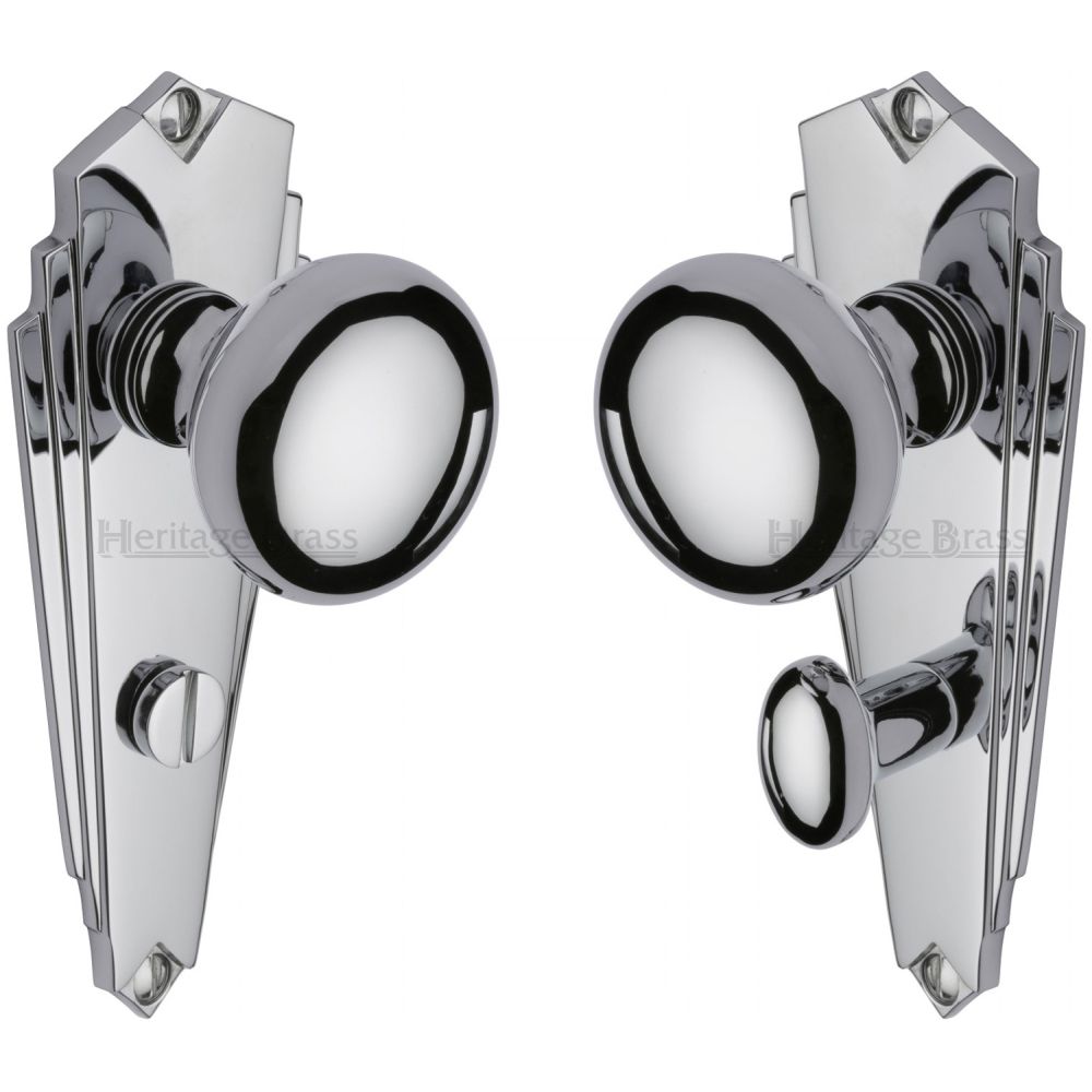 This is an image of a Heritage Brass - Mortice Knob on Bathroom Plate Broadway Design Polished Chrome Fini, br1830-pc that is available to order from T.H Wiggans Ironmongery in Kendal.