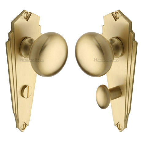 This is an image of a Heritage Brass - Mortice Knob on Bathroom Plate Broadway Design Satin Brass finish, br1830-sb that is available to order from T.H Wiggans Ironmongery in Kendal.