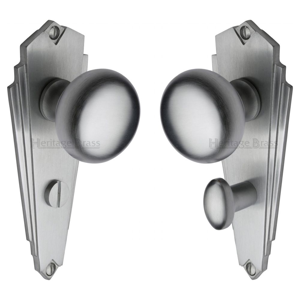 This is an image of a Heritage Brass - Mortice Knob on Bathroom Plate Broadway Design Satin Chrome Fini, br1830-sc that is available to order from T.H Wiggans Ironmongery in Kendal.