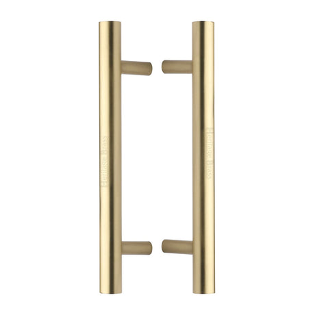 This is an image of a Heritage Brass - Back to Back Door Pull Handle Bar Design 305mm Satin Brass Finish, btb1361-305-sb that is available to order from T.H Wiggans Ironmongery in Kendal.