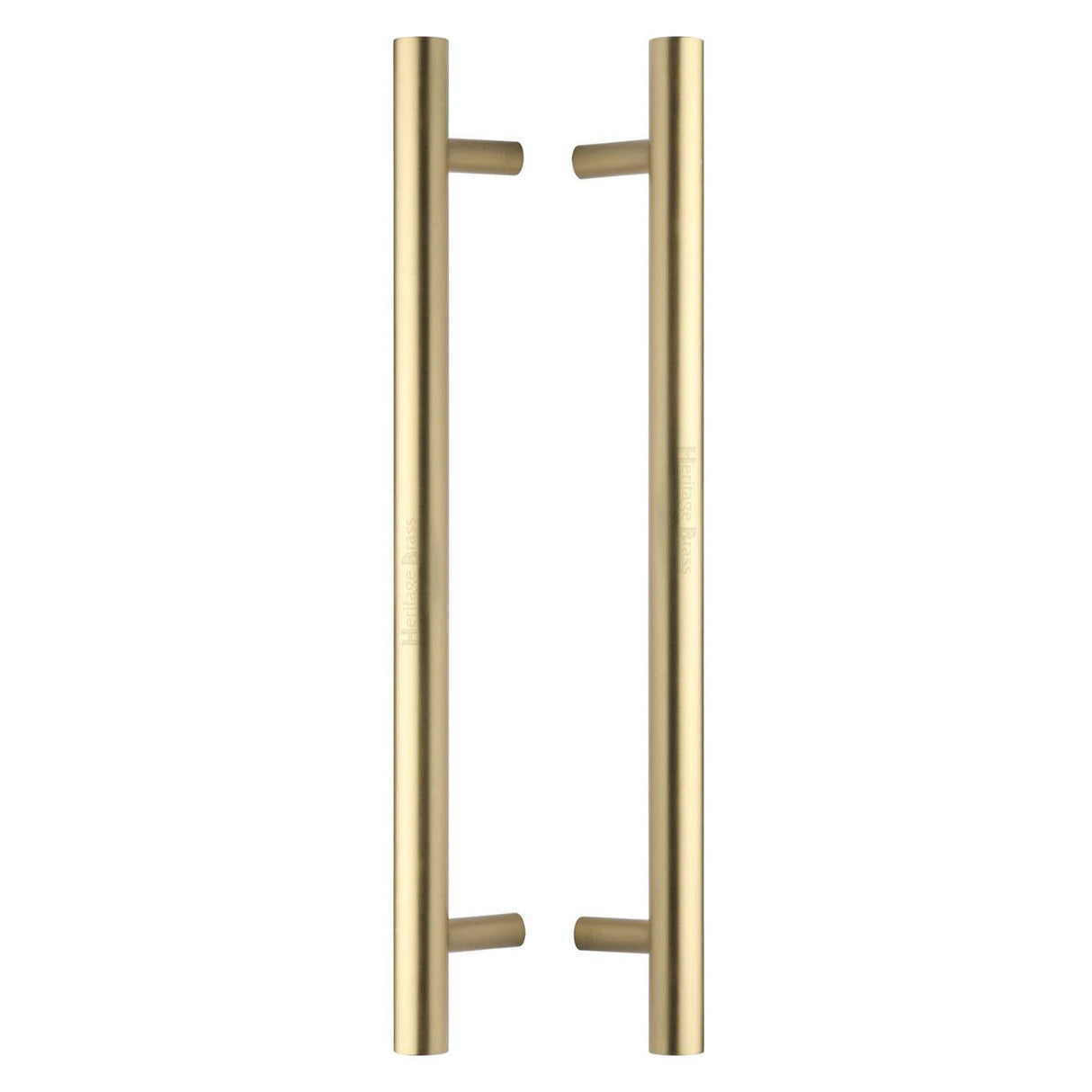 This is an image of a Heritage Brass - Back to Back Door Pull Handle Bar Design 457mm Satin Brass Finish, btb1361-457-sb that is available to order from T.H Wiggans Ironmongery in Kendal.