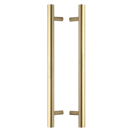 This is an image of a Heritage Brass - Back to Back Door Pull Handle Bar Design 457mm Satin Brass Finish, btb1361-457-sb that is available to order from T.H Wiggans Ironmongery in Kendal.