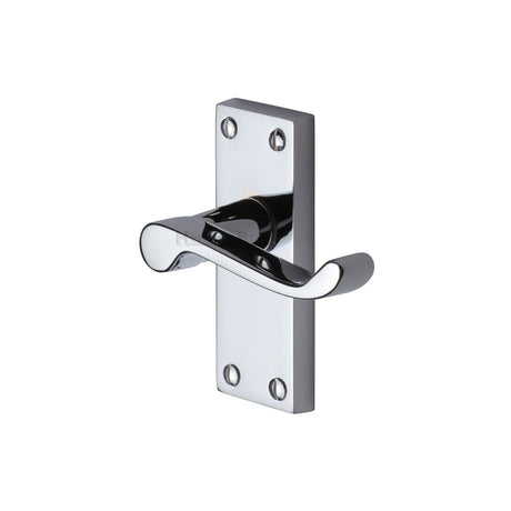 This is an image of a Heritage Brass - Door Handle Lever Latch Builders' Range Polished Chrome finish, bui400-pc that is available to order from T.H Wiggans Ironmongery in Kendal.