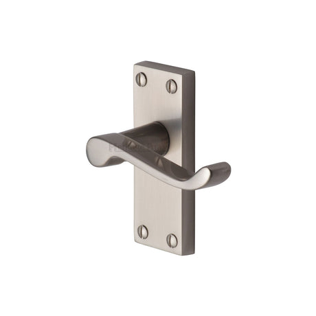 This is an image of a Heritage Brass - Door Handle Lever Latch Builders' Range Satin Nickel finish, bui400-sn that is available to order from T.H Wiggans Ironmongery in Kendal.