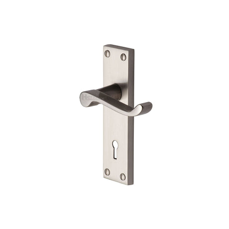 This is an image of a Heritage Brass - Door Handle Lever Lock Builders' Range Satin Nickel finish, bui410-sn that is available to order from T.H Wiggans Ironmongery in Kendal.