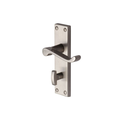 This is an image of a Heritage Brass - Door Handle for Bathroom Builders' Range Satin Nickel finish, bui420-sn that is available to order from T.H Wiggans Ironmongery in Kendal.