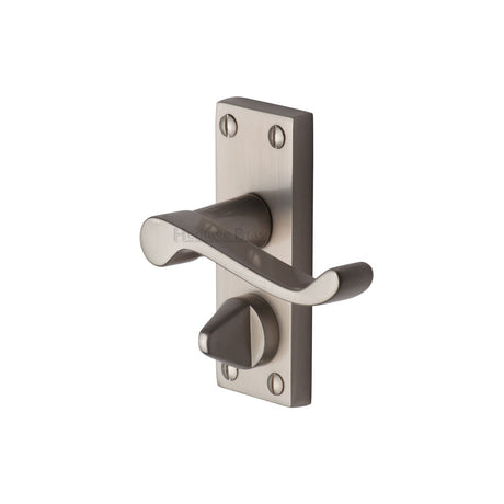This is an image of a Heritage Brass - Door Handle for Privacy Set Builders' Range Satin Nickel finish, bui425-sn that is available to order from T.H Wiggans Ironmongery in Kendal.