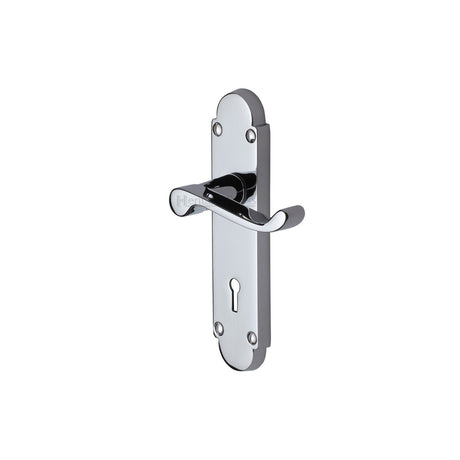 This is an image of a Heritage Brass - Door Handle Lever Lock Builders' Range Polished Chrome finish, bui500-pc that is available to order from T.H Wiggans Ironmongery in Kendal.