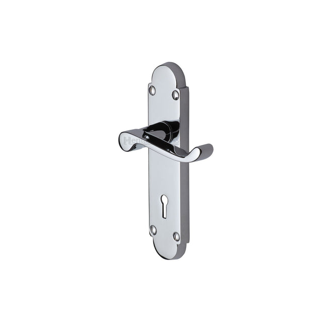 This is an image of a Heritage Brass - Door Handle Lever Lock Builders' Range Polished Chrome finish, bui500-pc that is available to order from T.H Wiggans Ironmongery in Kendal.