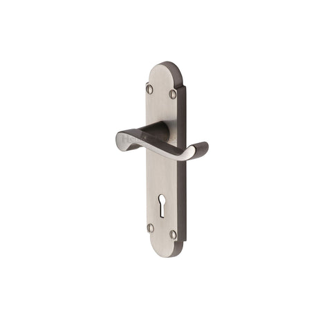 This is an image of a Heritage Brass - Door Handle Lever Lock Builders' Range Satin Nickel finish, bui500-sn that is available to order from T.H Wiggans Ironmongery in Kendal.