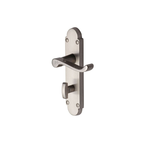 This is an image of a Heritage Brass - Door Handle for Bathroom Builders' Range Satin Nickel finish, bui520-sn that is available to order from T.H Wiggans Ironmongery in Kendal.
