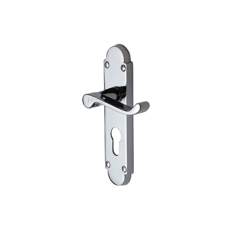 This is an image of a Heritage Brass - Door Handle for Euro Profile Plate Builders' Range Polished Chrome finish, bui548-pc that is available to order from T.H Wiggans Ironmongery in Kendal.