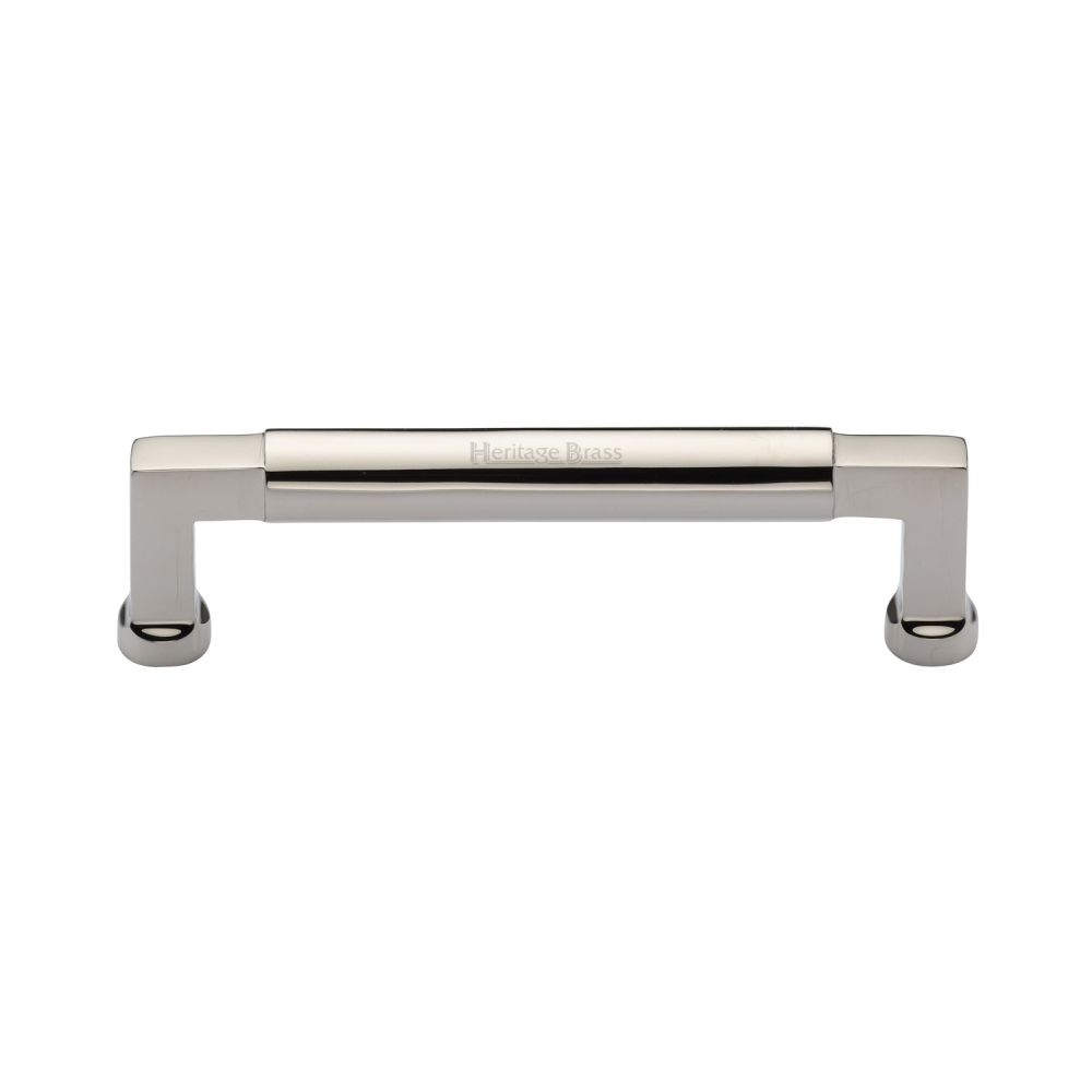 This is an image of a Heritage Brass - Cabinet Pull Bauhaus Design 128mm CTC Polished Nickel Finish, c0312-128-pnf that is available to order from T.H Wiggans Ironmongery in Kendal.