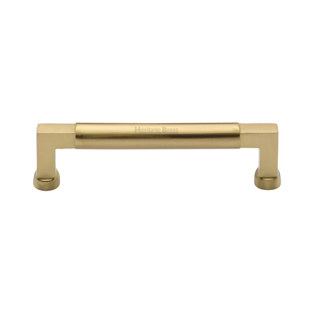 This is an image of a Heritage Brass - Cabinet Pull Bauhaus Design 128mm CTC Satin Brass Finish, c0312-128-sb that is available to order from T.H Wiggans Ironmongery in Kendal.