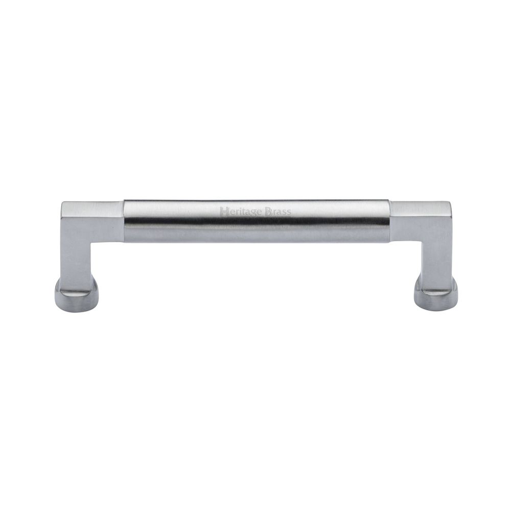 This is an image of a Heritage Brass - Cabinet Pull Bauhaus Design 128mm CTC Satin Chrome Finish, c0312-128-sc that is available to order from T.H Wiggans Ironmongery in Kendal.