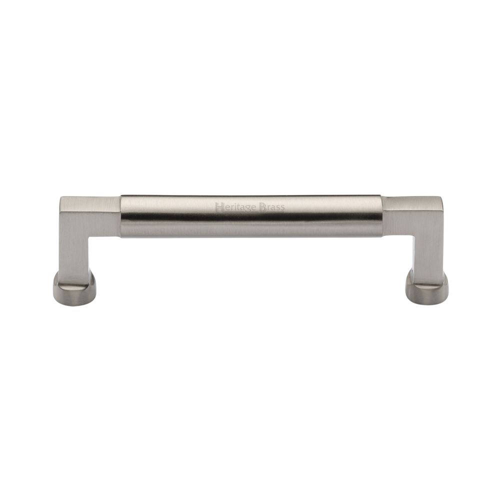 This is an image of a Heritage Brass - Cabinet Pull Bauhaus Design 128mm CTC Satin Nickel Finish, c0312-128-sn that is available to order from T.H Wiggans Ironmongery in Kendal.