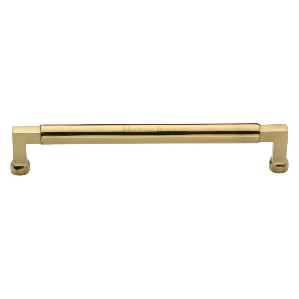 This is an image of a Heritage Brass - Cabinet Pull Bauhaus Design 203mm CTC Polished Brass Finish, c0312-203-pb that is available to order from T.H Wiggans Ironmongery in Kendal.