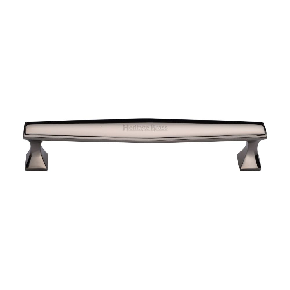 This is an image of a Heritage Brass - Cabinet Pull Deco Design 160mm CTC Polished Nickel Finish, c0334-160-pnf that is available to order from T.H Wiggans Ironmongery in Kendal.