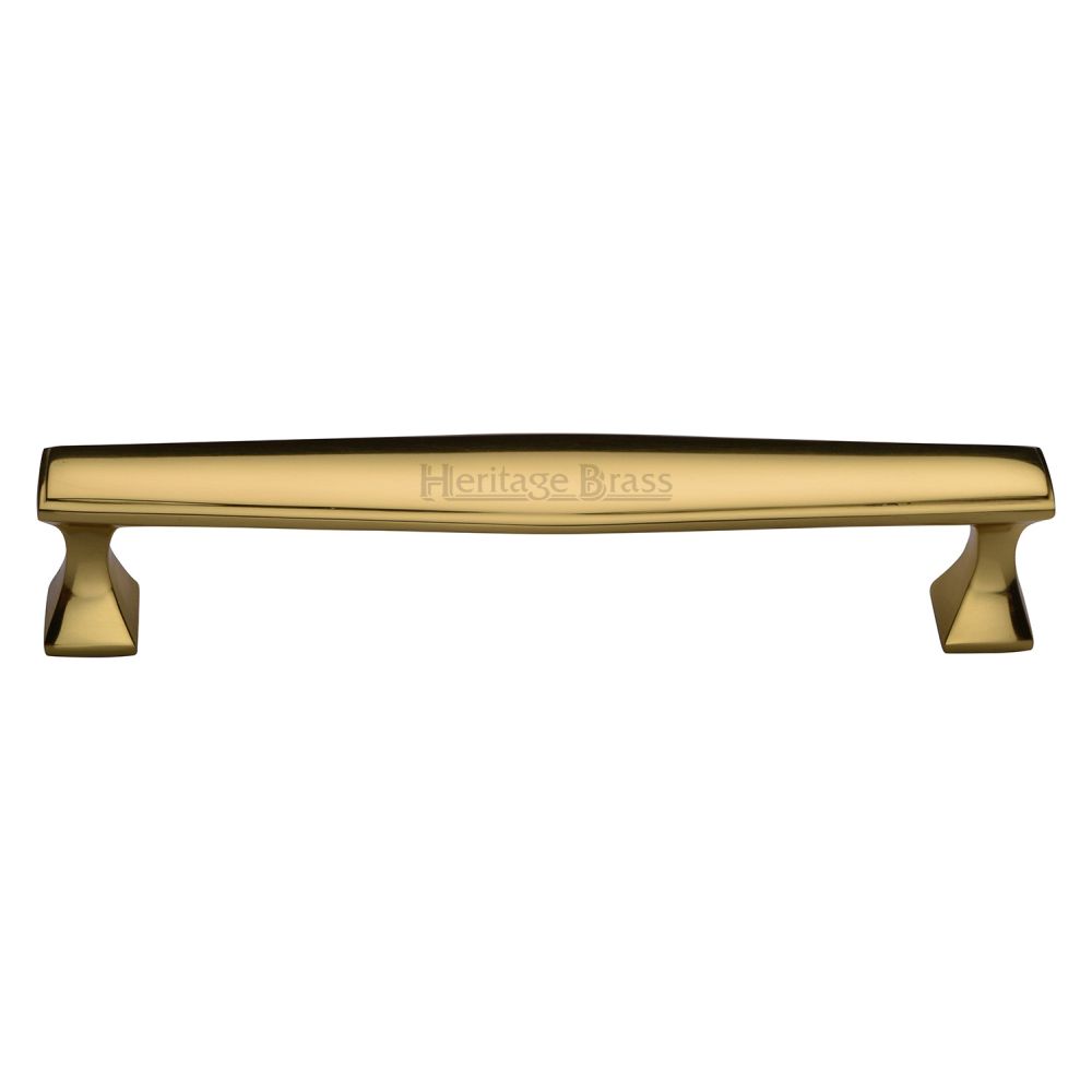 This is an image of a Heritage Brass - Cabinet Pull Deco Design 203mm CTC Polished Brass Finish, c0334-203-pb that is available to order from T.H Wiggans Ironmongery in Kendal.
