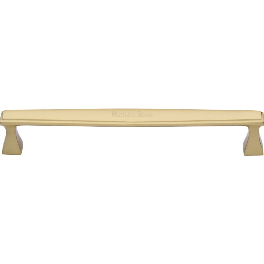This is an image of a Heritage Brass - Cabinet Pull Deco Design 203mm CTC Satin Brass Finish, c0334-203-sb that is available to order from T.H Wiggans Ironmongery in Kendal.