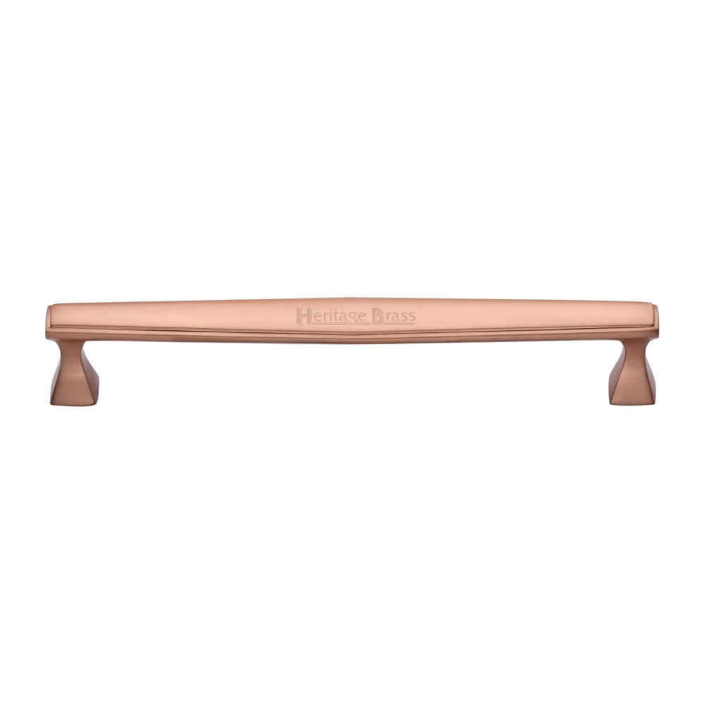 This is an image of a Heritage Brass - Cabinet Pull Deco Design 203mm CTC Satin Rose Gold Finish, c0334-203-srg that is available to order from T.H Wiggans Ironmongery in Kendal.