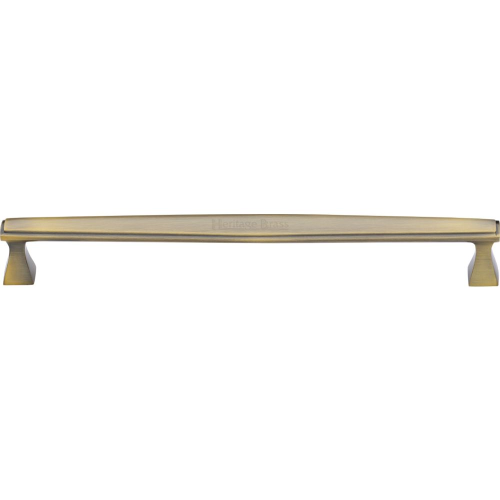 This is an image of a Heritage Brass - Cabinet Pull Deco Design 254mm CTC Antique Brass Finish, c0334-254-at that is available to order from T.H Wiggans Ironmongery in Kendal.